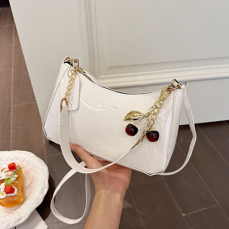 2026 Autumn New Fashion Solid Color Shiny Leather Casual Simple Large Capacity Shoulder Crossbody Bag Handbag Underarm Bag