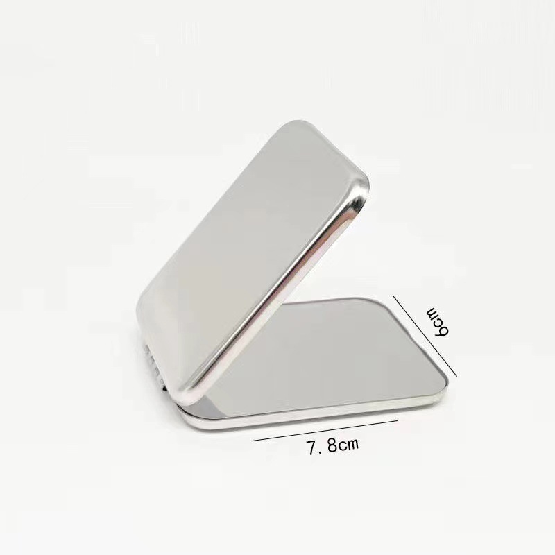 Espejo portátil de acero inoxidable portátil espejo de maquillaje redondo espejo pequeño Metal Mujer de mano resistente a caídas color sólido ins Cuadrado