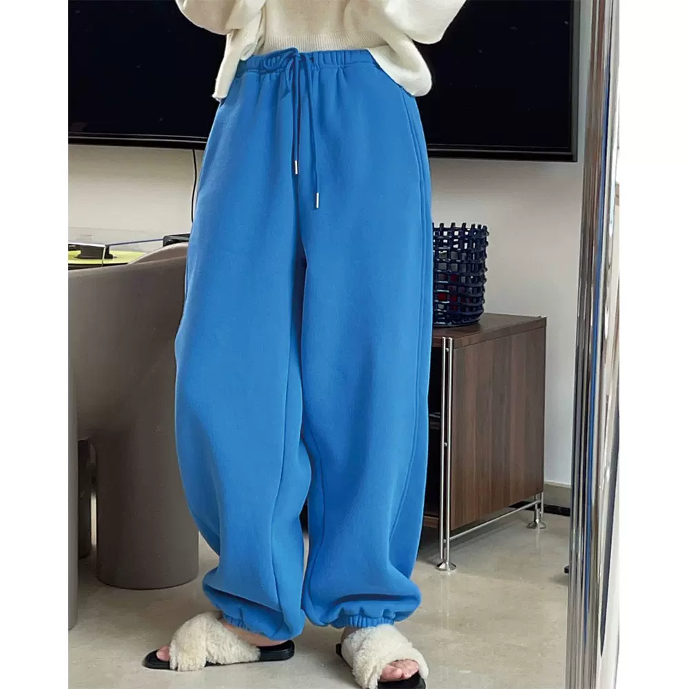 冬季韩版运动休闲束腿卫裤抽绳松紧腰磨毛料宽松休闲裤女