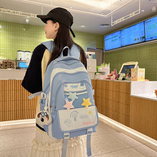 新款高颜值多层小清新初高中学生书包甜美百搭撞色刺绣轻便双肩包