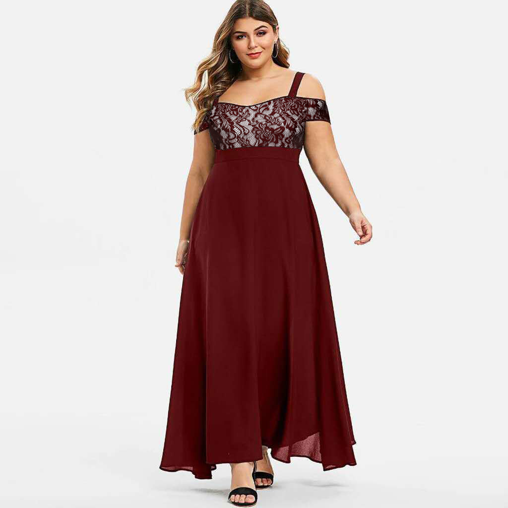 Nuevo modelo transfronterizo 2026 Amazon: Vestido largo de noche sin tirantes con encaje y un solo hombro, talla grande, ropa de mujer image 2