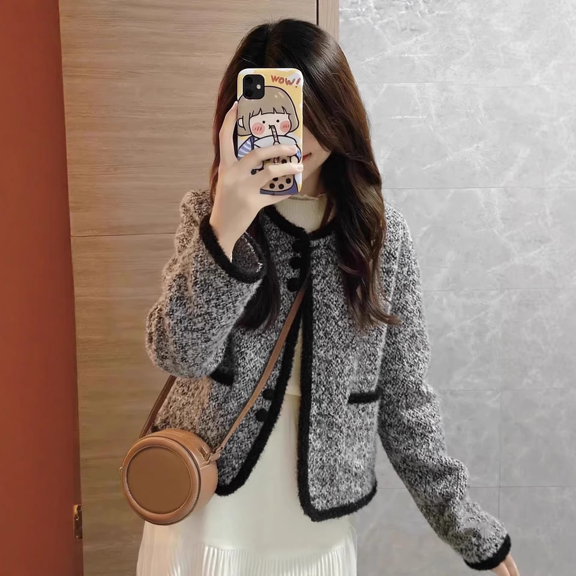 Áo croptop nữ tay ngắn phong cách tiểu thư sang trọng — màu xám chi tiết 1