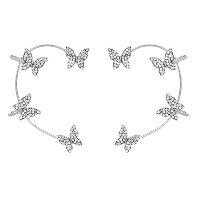 Butterfly full diamond flash earrings Super fairy high-grade one-piece earrings female temperament earless ear clip earrings accessories