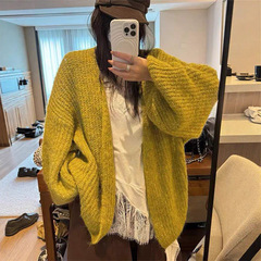 秋冬新款高级感百搭休闲宽松灯笼袖针织开衫上衣慵懒风毛衣外套女