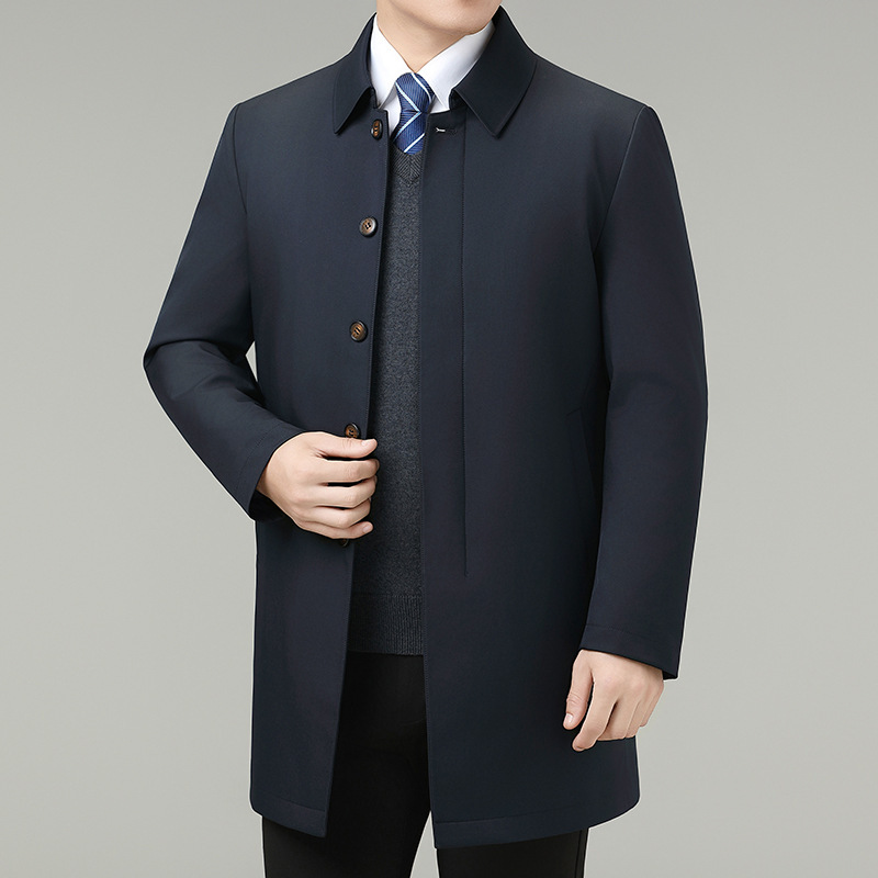 高档中长款翻领羽绒服男冬季中老年爸爸拆卸鸭绒内胆外套保暖风衣
