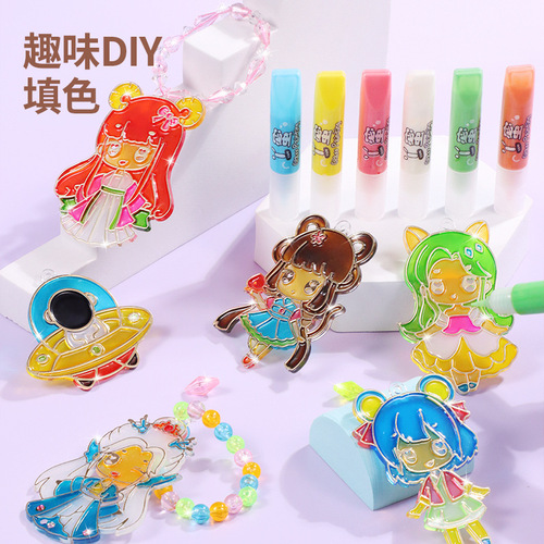 Bake-free glue painting children's toys girls handmade diy castle coloring painting materials baked painting crystal Christmas