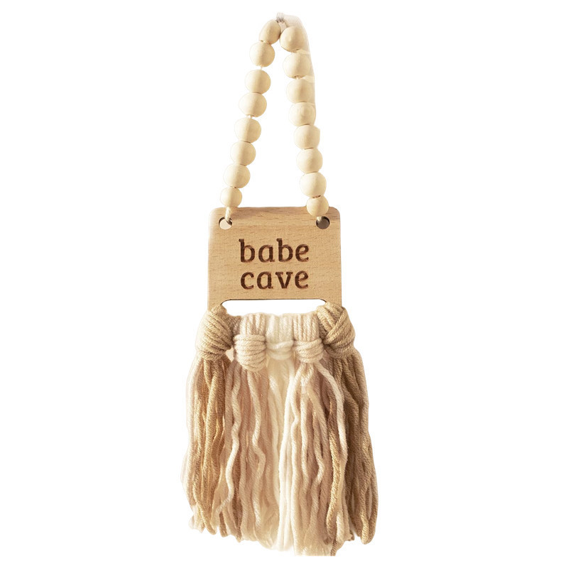 INS wind log wind with tassel wooden bead door handle pendant Nordic wall simple wooden pendant home decoration
