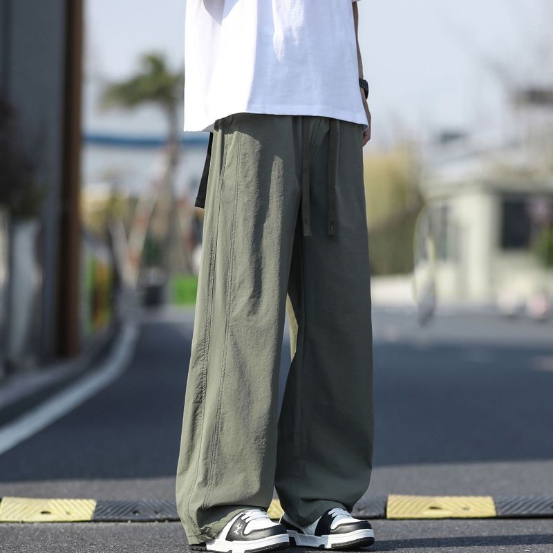 新款休闲裤休闲裤子夏季薄款潮流宽松速干运动直筒长裤男士冰丝|undefined
