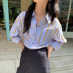 蓝色长袖衬衫女2025早秋新款设计感小众衬衣休闲宽松气质上衣