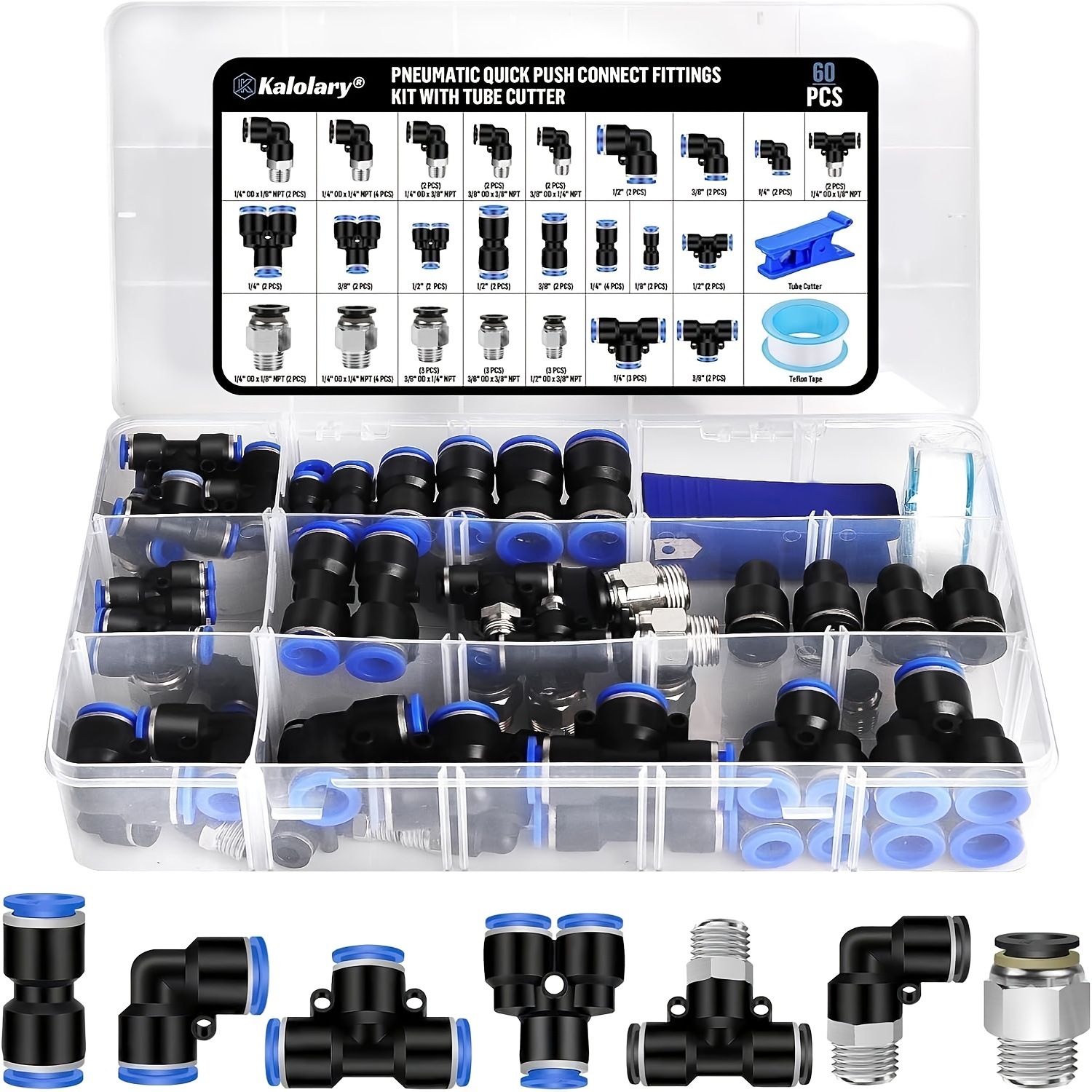 60pcs Quick Connect Air Line Fitting Kit push to Connect跨境