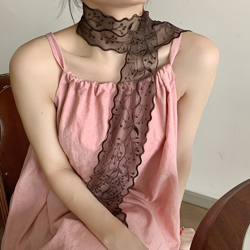 Bufandas de seda larga alta sensación japonesa y coreana dulce bufandas de encaje bordadas mujeres primavera y verano correa de pelo correa de pelo