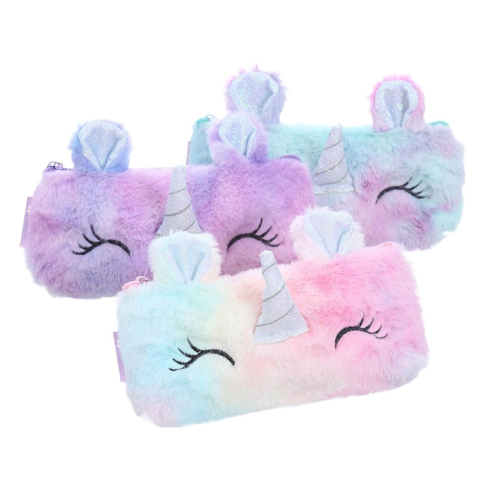 Unicornio de invierno de peluche caja de lápiz unicornio de dibujos animados niños papelería bolsa de almacenamiento bolsa de lápiz Bolsa De Teléfono chica