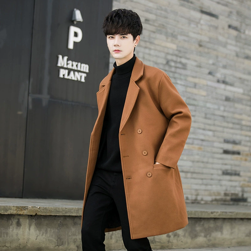 Демисезонное шерстяное пальто в английском стиле, длинный trench coat, куртка, корейский стиль, средняя длина