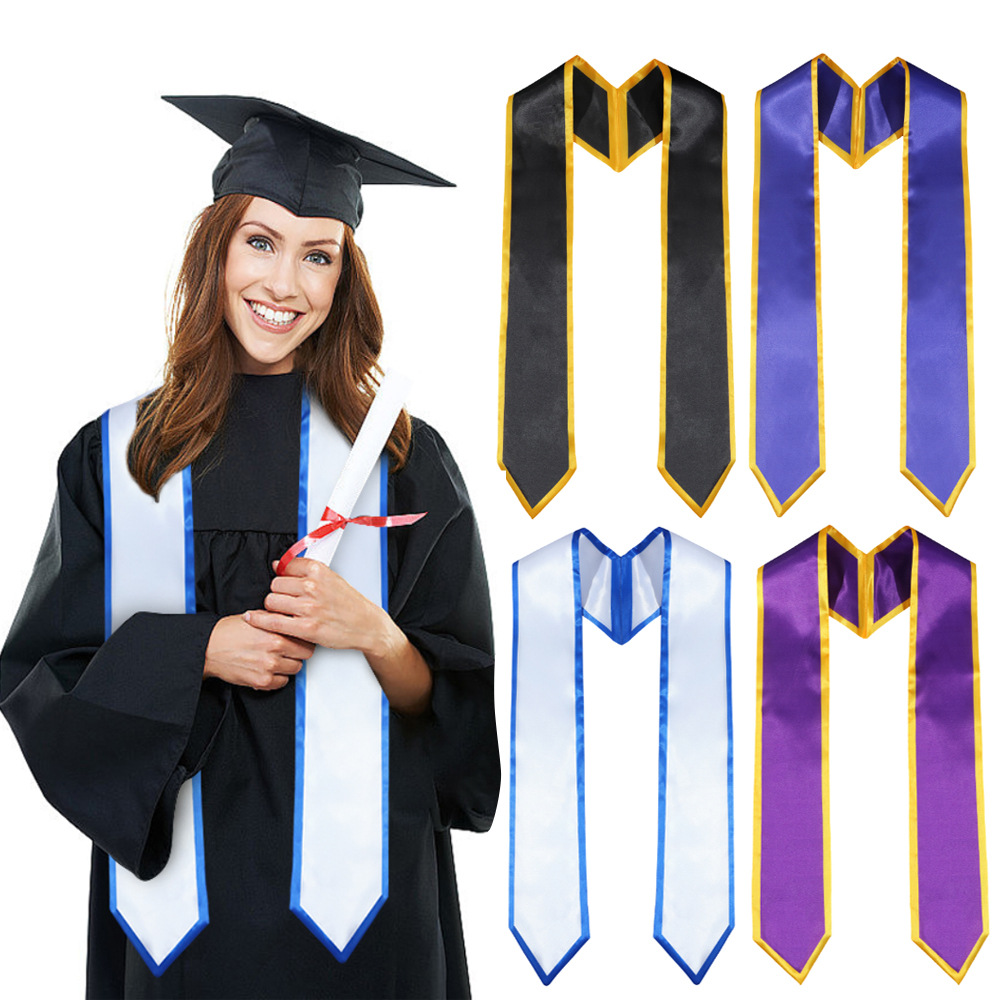 College graduation season 175cm sash etiquette shoulder strap double layer solid color honor granting satin shawl gift cross-border