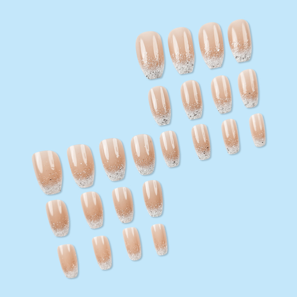 Las uñas de arte de uñas tipo ballet más vendidas en Europa y América, brillo, parche de uñas degradado blanco, armadura de desgaste simple de sentido avanzado