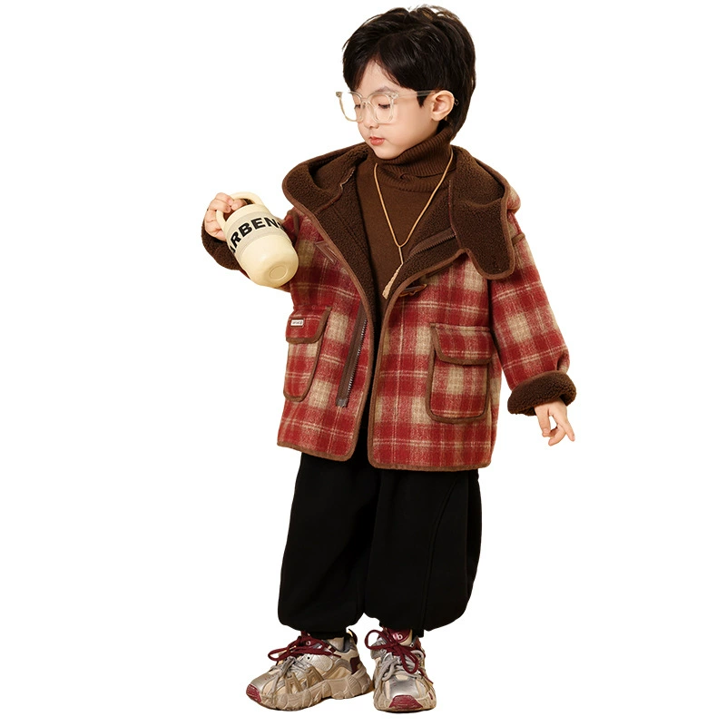 Fleece down jacket for boys, children's winter woolen woolen coat