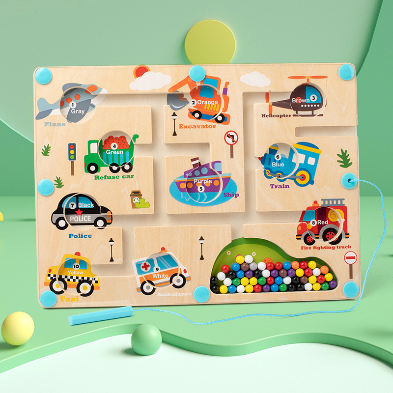 Educación temprana madera color magnético clasificación de dinosaurios tráfico laberinto paseo juego de mesa acertijos juguetes de iluminación