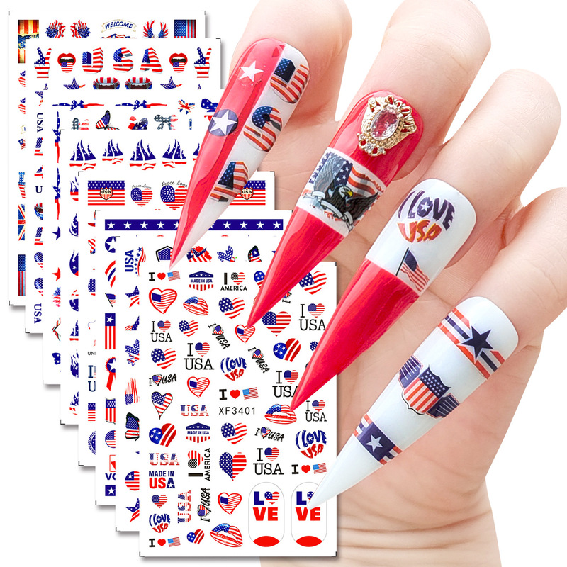 Cross-Border Supply Independence Day Series Nail Stickers Nail Decals 8 Styles Can Be Made into a Set Nail Decorations