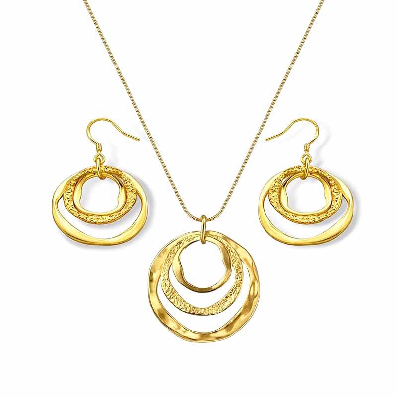 Cross-Border Hot-Selling Foreign Trade Jewelry for Girls, Three-Circle Geometric Earrings and Necklace Set, Simple and Fashionable Circle Earrings Wholesale