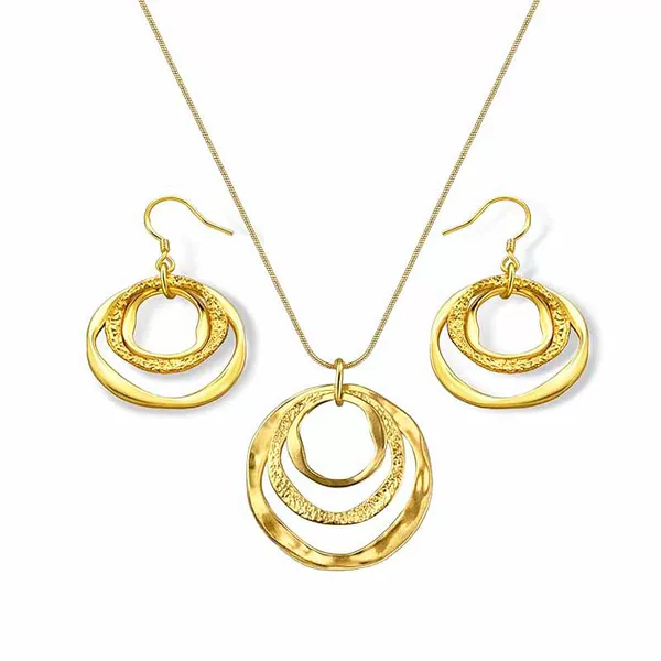 Cross-Border Hot-Selling Foreign Trade Jewelry for Girls, Three-Circle Geometric Earrings and Necklace Set, Simple and Fashionable Circle Earrings Wholesale