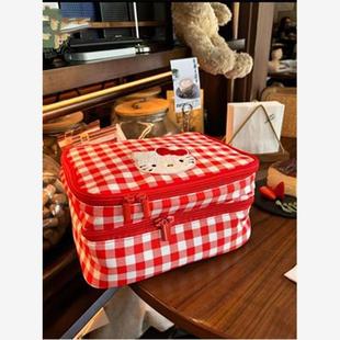 Original Homemade Kitty Cosmetic Bag, Cute Satchel Toiletry Bag, Travel Satchel Cosmetics Bag, Double Layer