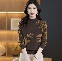 羊绒毛衣女25秋冬新款半高领打底衫加厚针织衫内搭提花上衣宽松保