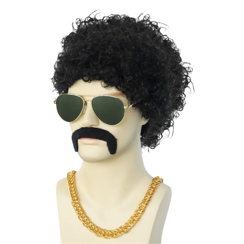 Colorido fiesta nacional marca metal disco peluca africana peluca 4 piezas disco peluca conjunto