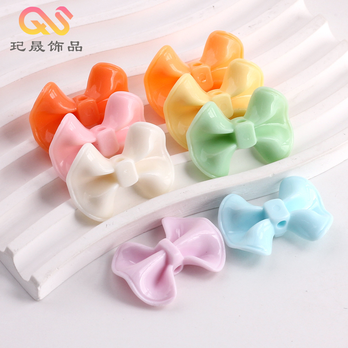 彩虹奶油色穿孔蝴蝶结DIY蝴蝶意面形领结手机链手串挂圈饰品配件