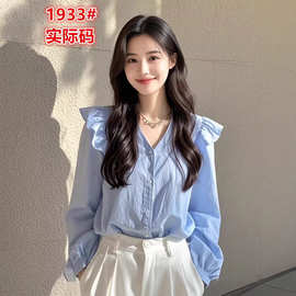 今年流行的漂亮小衫轻奢高级感法式小众绝美蓝色长袖衬衫女春新款