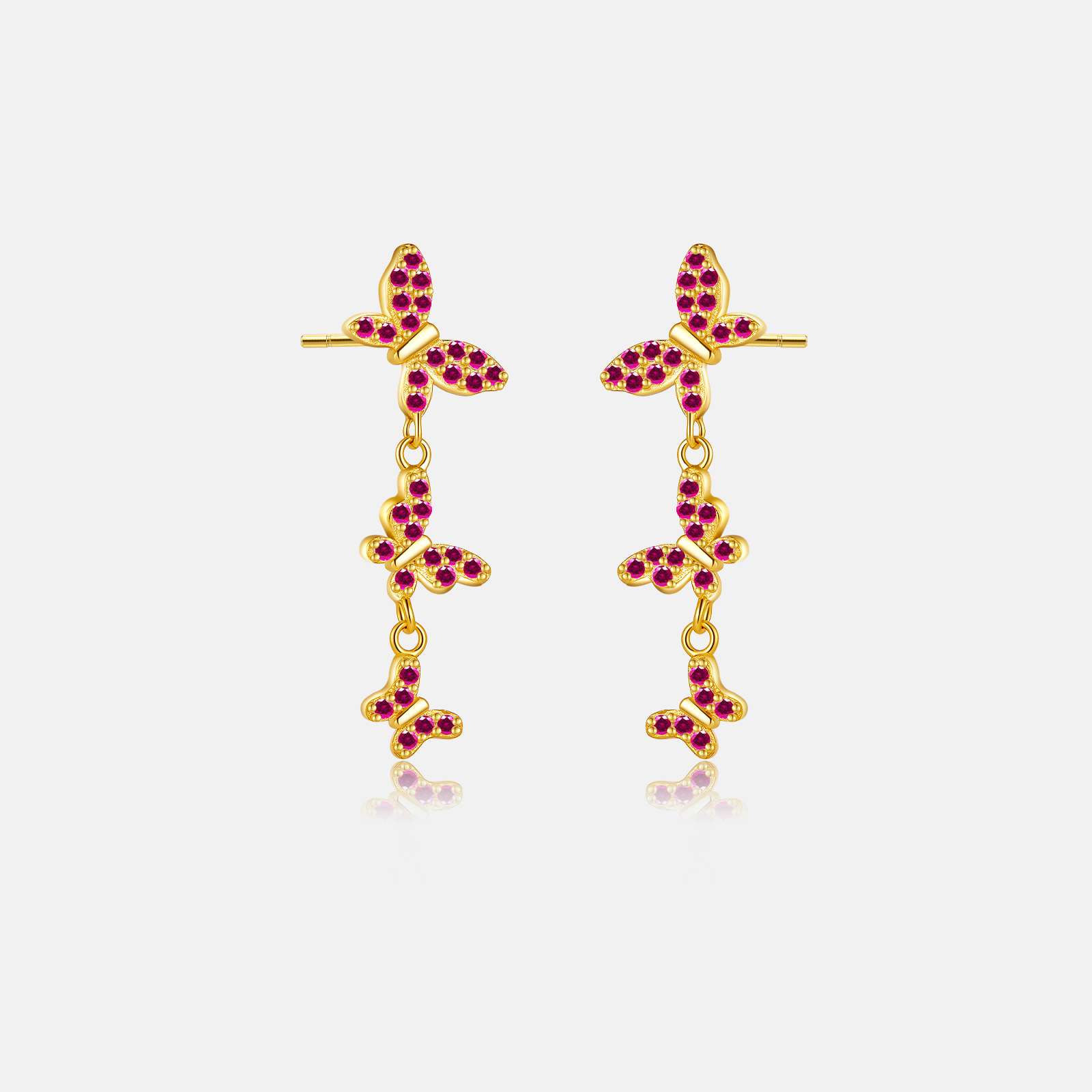 1 Pair Quantity Holiday, Daily Occasion 1 Pair 18K Gold Plated 925 Sterling Silver Zircon Butterfly Drop Earrings