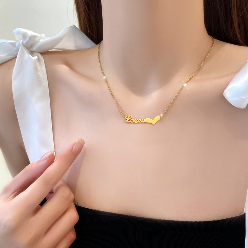 Fashion Letter Titanium Steel Gold Plated Necklace