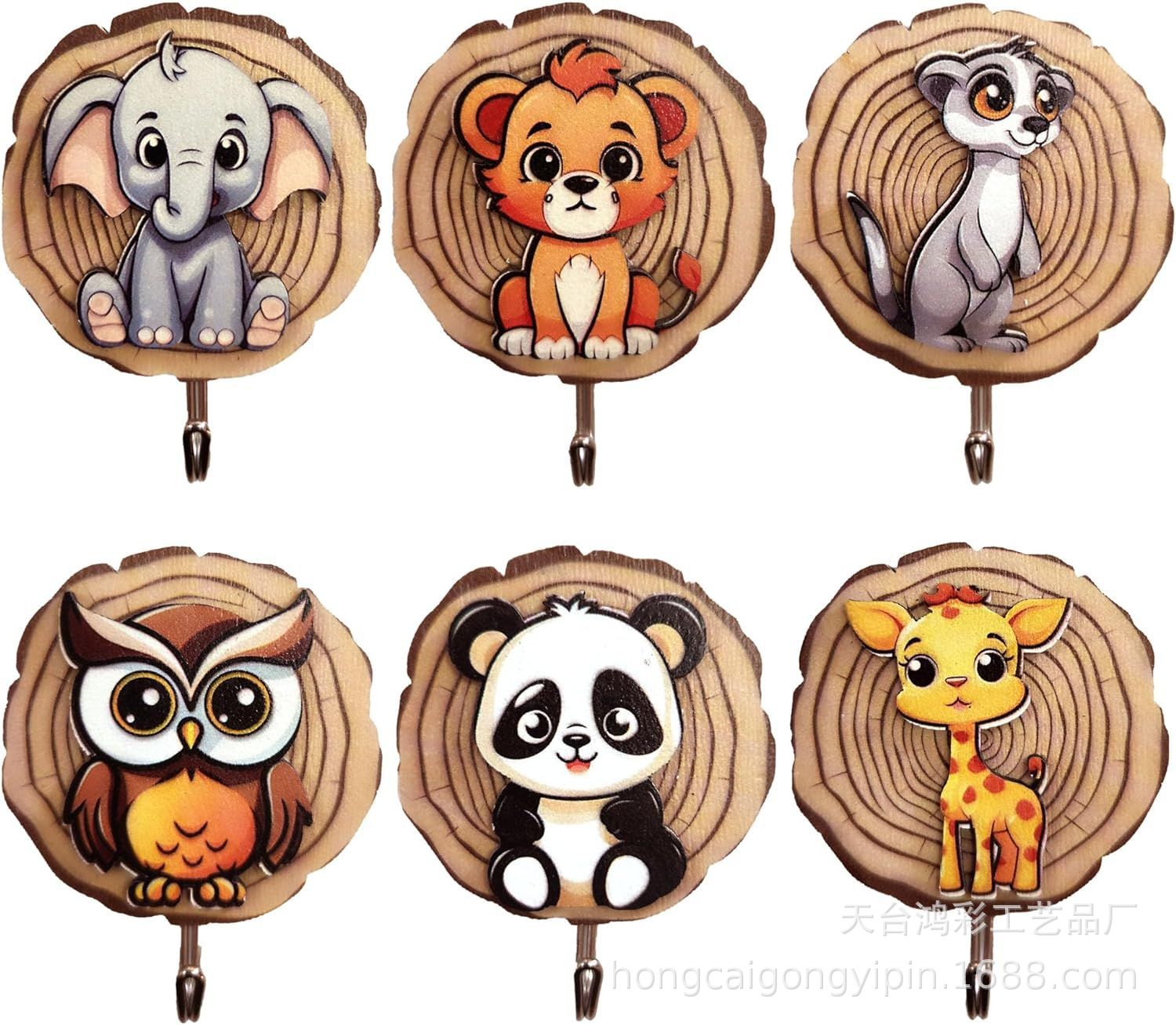 Nueva madera DIY animal de dibujos animados gancho pegajoso gancho adhesivo libre gancho de pared puerta de carga gancho pegajoso al por mayor