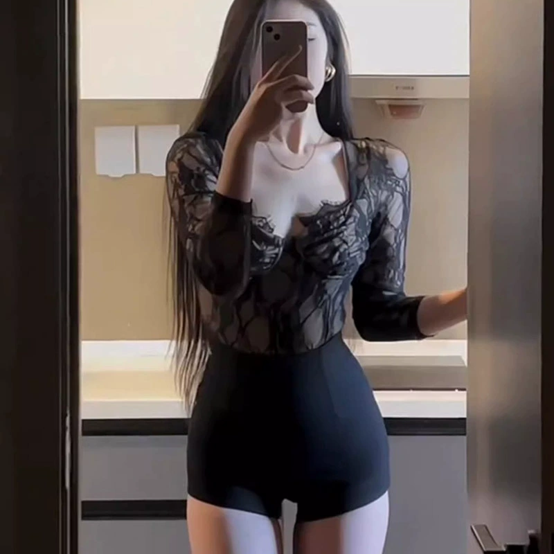 Официальная картина реальная цена сексуальная горячая девушка кружевной топ женская осень и зима