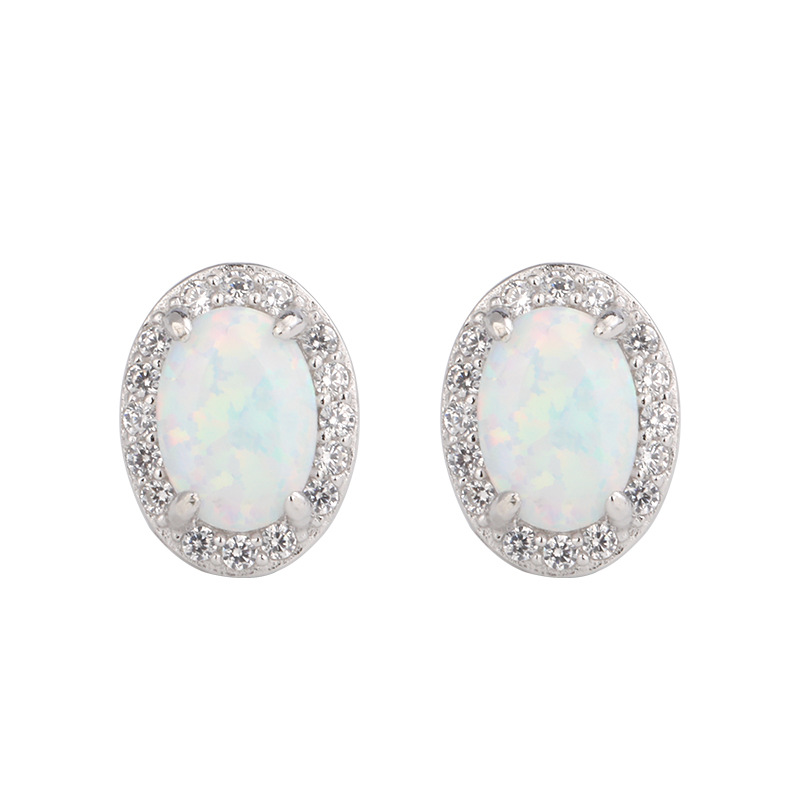 925 plata esterlina opal pendientes mujeres Europa y América transfronterizos otoño y invierno lujo ligero alto sentido oval opal pendientes
