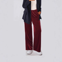 热销跨境热销秋冬新款休闲直筒丝绒裤日常百搭中腰长裤女直筒休闲