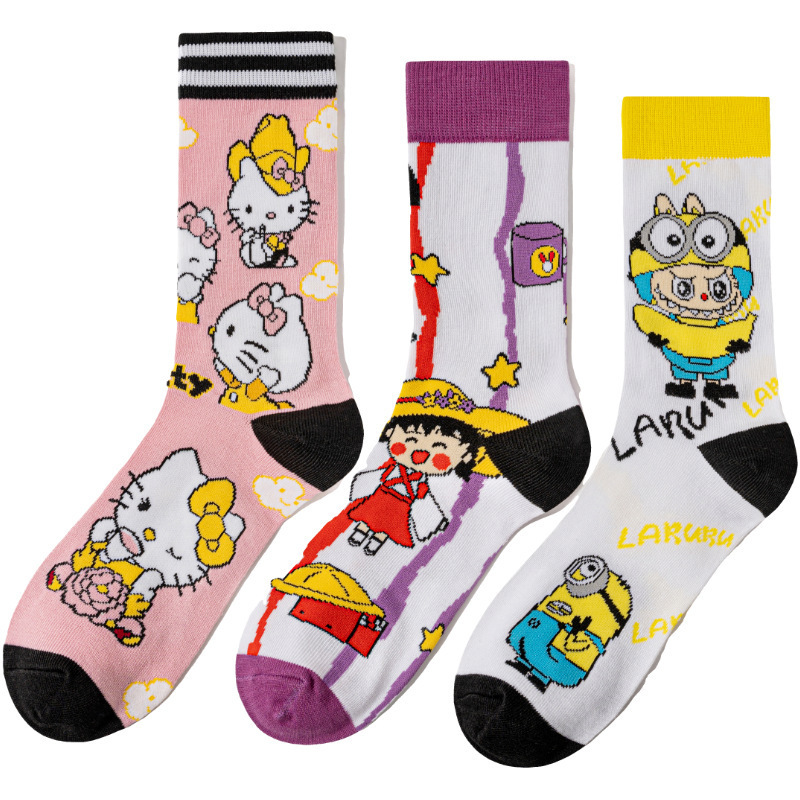 Women's Cotton European and American Four-Season Anime Kitty Cat Minion Cherry Maruko-Chan Men's Amazon Export Mid-Calf Socks