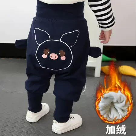 2025年童装婴儿加绒裤子秋冬款婴幼童男童宝宝可爱高腰护肚裤pp裤