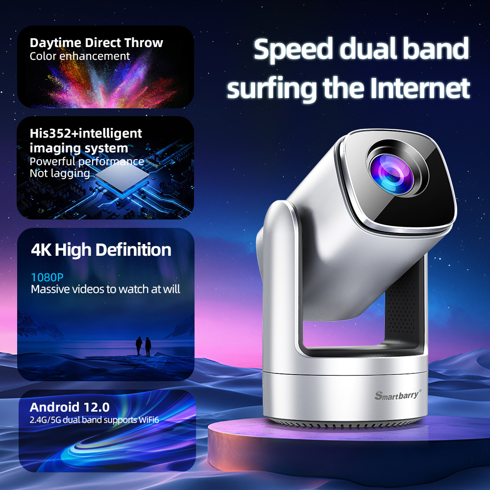 Sınır Ötesi 4K Açık Hava Projektörü Yerleşik Pil WiFi HD Android Akıllı Projector