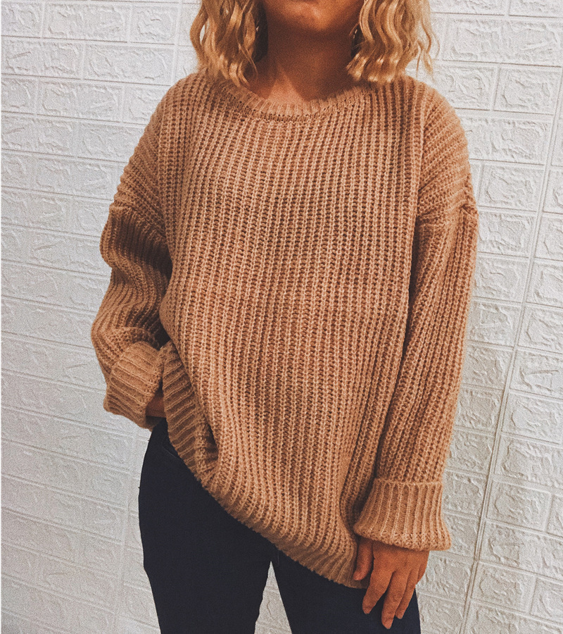 Round Neck Long-Sleeved Knitted Sweater NSSX104233