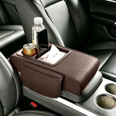 Storage Box, Armrest box pad - three-dimensional-punching-coffee-color