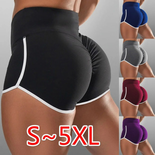 2022 new summer European and American Foreign Trade ladies plus size sexy solid color high waist sports running tight hip lifting shorts