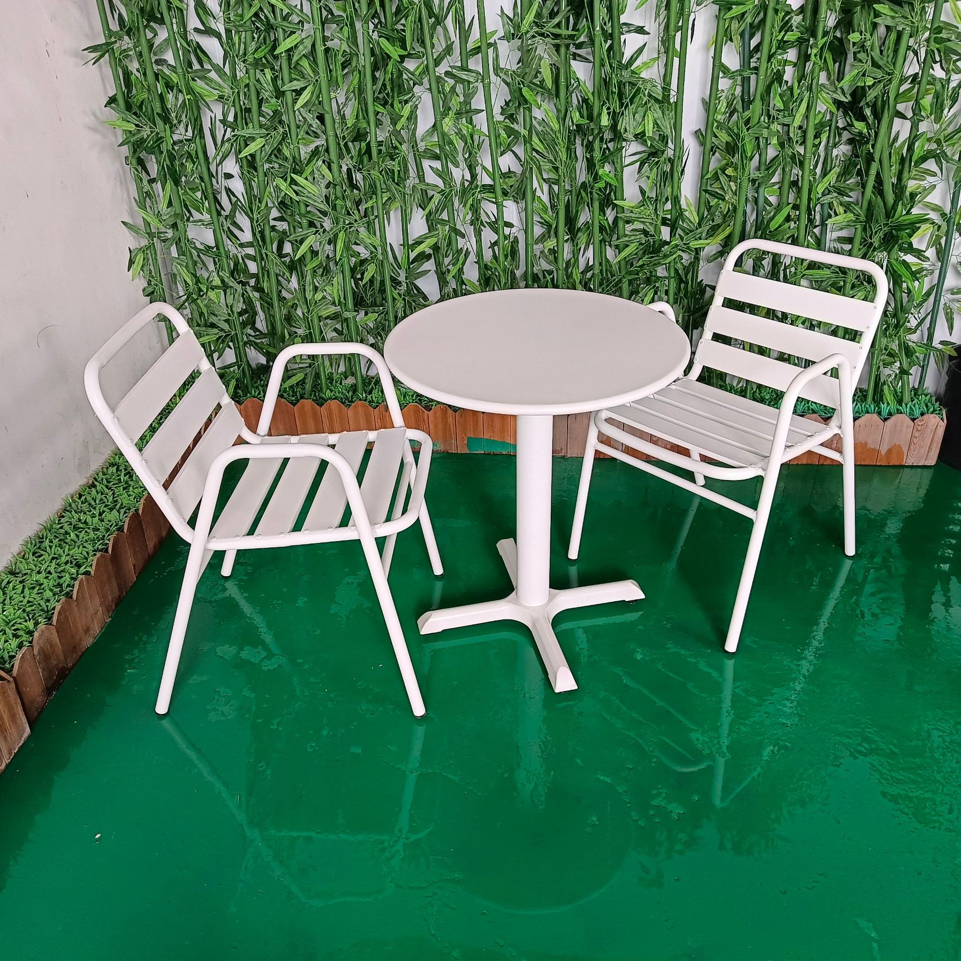 Aluminum alloy chair white outdoor painted round table coffee tea courtyard table designer negotiation metal dining table set