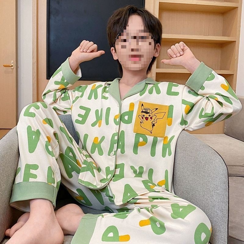 Primavera y otoño 2025 nuevo pijama de niño Cardigan manga larga primavera y otoño juvenil ropa de hogar set de algodón nublado