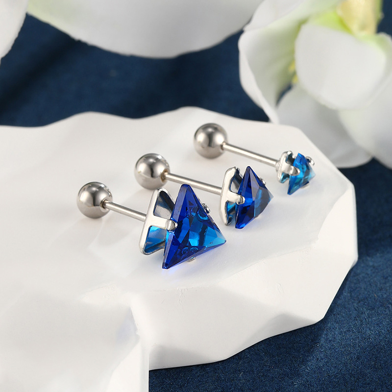 Moda japonesa y coreana personalizada pendientes de Gema artificial de colores Xuking joyería de acero inoxidable tornillo giro triángulo Stud pendientes