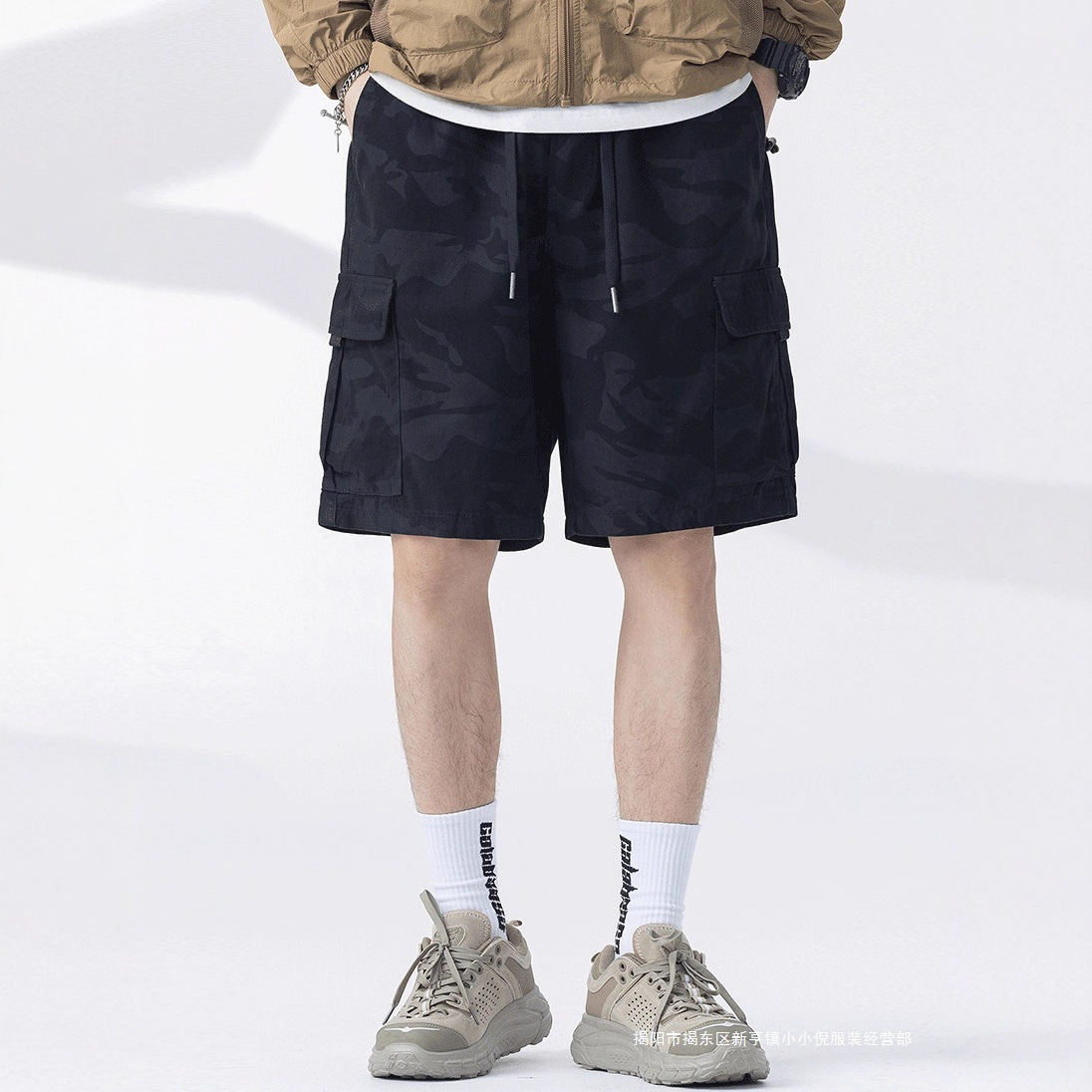 New Men's Cargo Shorts Summer Sports Casual Multi-Pocket Loose Knee-Length Shorts Trendy Lightweight Drawstring Mid-Length Pants