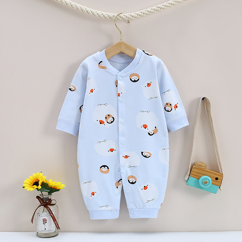 Baby Bodysuit, Combed Cotton, Unisex Long-Sleeve Crawling Suit, Spring and Autumn Printed Romper