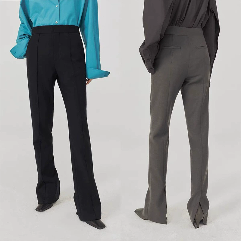 Осенний Новый утолщенный черный повседневный костюм с расширенной талией, положительной и обратной строчкой на спине, с разрезом на ноге, брюки для женщин