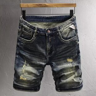 Summer New Vintage Denim Shorts Men's All-match Trendy Old-style Pants Scraped Casual Middle Pants Trendy Brand