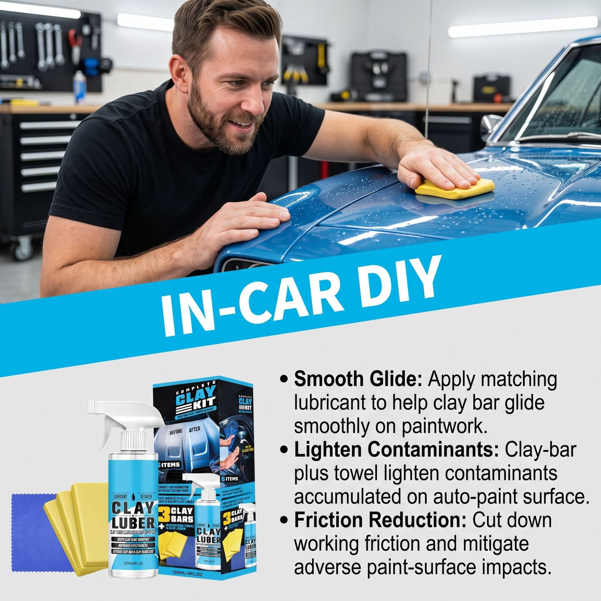 Car Clay Cleaning Kit: Gentle Stain Removal, Paint and Glass Cleaning, Refinishing, and Brightening for Daily Car Maintenance