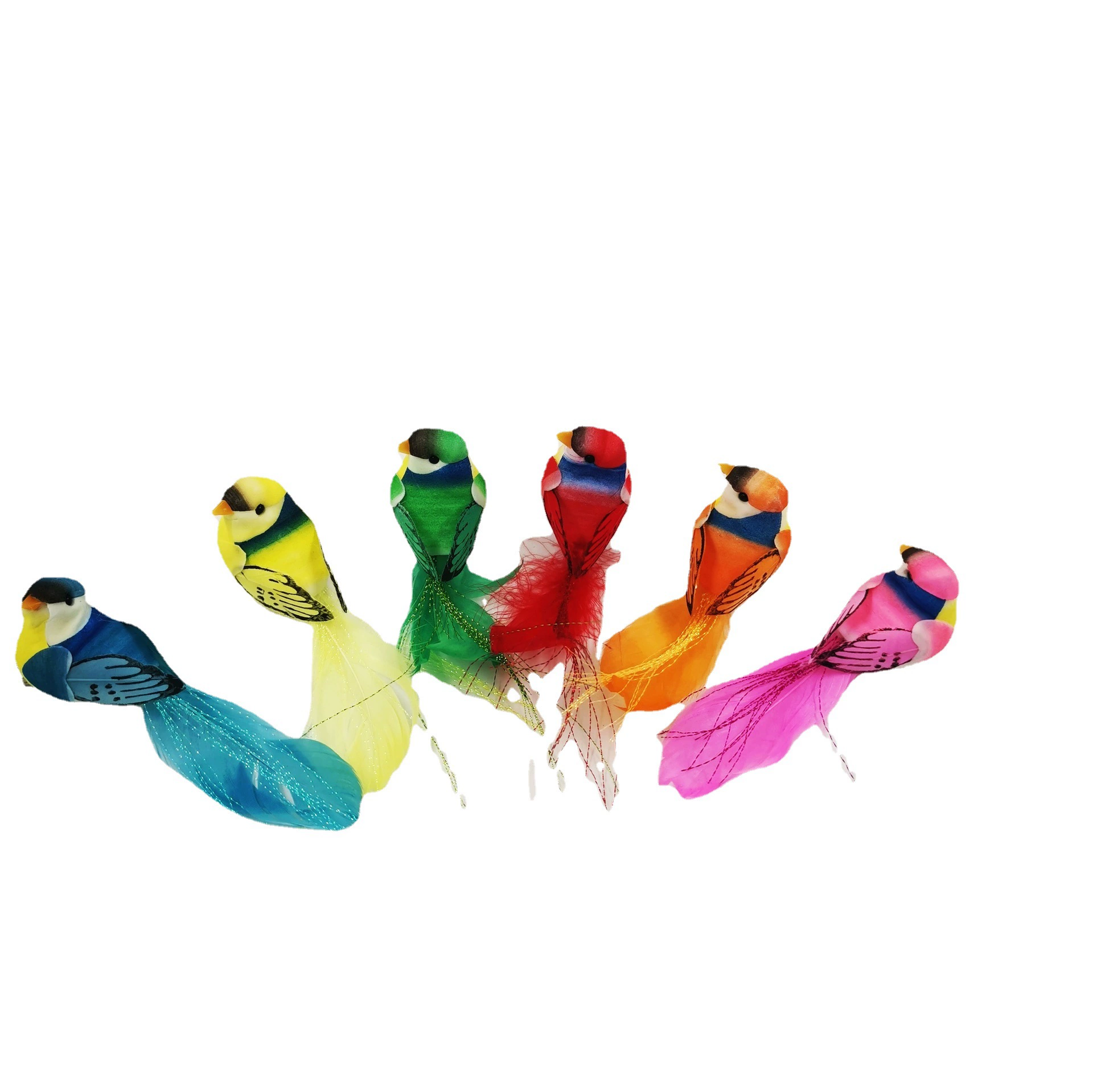 Шестицветная имитация перьев птицы с золотой песней/Искусственная птица для цветочной композиции/весенняя птица с перьями 1,1 юаня/штука